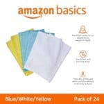 Amazon Basics Microfiber Cleaning Cloths, Non-Abrasive, Reusable and Washable, Pack of 24, Blue/White/Yellow, 16" x 12"