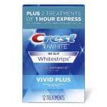 Crest 3DWhitestrips Vivid Plus 10 Treatments + 1 Hour Express 2 Treatments Teeth Whitening Kit, 8 Levels Whiter