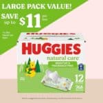 Huggies Natural Care Sensitive Baby Wipes, Unscented, Hypoallergenic, 99% Purified Water, 12 Flip-Top Packs (768 Wipes Total), Packaging May Vary