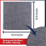 Microfiber Cleaning Cloth Grey - 12 Packs 12.5"x12.5" - High Performance - 1200 Washes, Ultra Absorbent Towels Weave Grime & Liquid for Streak-Free Mirror Shine - Car Washing Cloth