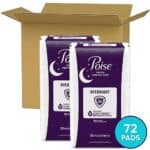 Poise Incontinence Pads & Postpartum Overnight Incontinence Pads, 8 Drop Extra Coverage, 72 Count (2 Packs of 36), Packaging May Vary