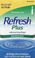 Refresh Plus Lubricant Eye Drops, Preservative-Free, 0.01 Fl Oz Single-Use Containers, 50 Count, Packaging May Vary