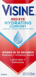 Visine Red Eye Hydrating Comfort Redness Relief and Lubricant Eye Drops to Help Moisturize and Relieve Red Eyes Due to Minor Eye Irritations Fast, Tetrahydrozoline HCl, 0.5 fl. oz