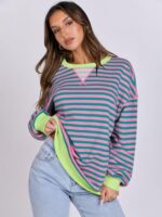 ANRABESS Women Striped Oversized Sweatshirt Long Sleeve Crewneck Hoodies Shirts 2024 Fall Pullover Top Trendy Preppy Clothes