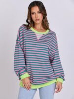 ANRABESS Women Striped Oversized Sweatshirt Long Sleeve Crewneck Hoodies Shirts 2024 Fall Pullover Top Trendy Preppy Clothes