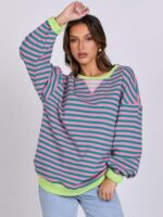 ANRABESS Women Striped Oversized Sweatshirt Long Sleeve Crewneck Hoodies Shirts 2024 Fall Pullover Top Trendy Preppy Clothes