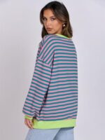 ANRABESS Women Striped Oversized Sweatshirt Long Sleeve Crewneck Hoodies Shirts 2024 Fall Pullover Top Trendy Preppy Clothes