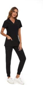 COZYFIT Scrubs for Women Set - Stretch V-Neck Scrub Top & Jogger Pant with 8 Pockets