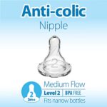 Dr. Brown’s Natural Flow Level 2 Narrow Baby Bottle Silicone Nipple, Medium Flow, 3m+, 100% Silicone Bottle Nipple, 6 Count