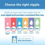 Dr. Brown's Natural Flow Level 2 Wide-Neck Baby Bottle Silicone Nipple, Medium Flow, 3m+, 100% Silicone Bottle Nipple, count 6 (Pack of 1)