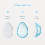 Frida Baby The 3-Step Cradle Cap System, DermaFrida The FlakeFixer, Sponge, Brush, Comb and Storage Stand for Babies with Cradle Cap, White-Blue