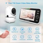 HelloBaby Upgrade Baby Monitor, 5''Sreen with 30-Hour Battery, Pan-Tilt-Zoom Video Baby Monitor with Camera and Audio, Night Vision, VOX, 2-Way Talk, 8 Lullabies and 1000ft...