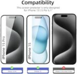 NEW'C 3 Pack Designed for iPhone 16/15/15 Pro (6.1 Inches) Screen Protector Tempered Glass,Case Friendly Ultra Resistant