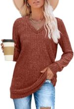 SAMPEEL V Neck Long Sleeve Shirts for Women Casual Fall Tops Lightweight Tunic Sweaters Fashion Clothes 2024