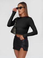 Trendy Queen Womens Long Sleeve Shirts Basic Crop Tops Tight Slim Fit Cute Teen Girls Fall Winter Y2k Clothes 2024