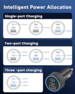 USB C Car Charger, 3-Port 67W Dual USB-C & USB-A Car Power Adapter PD/QC Fast Charging Cigarette Lighter for iPhone 16/15/14/13/12/11/Pro Max, iPad, Samsung Galaxy...